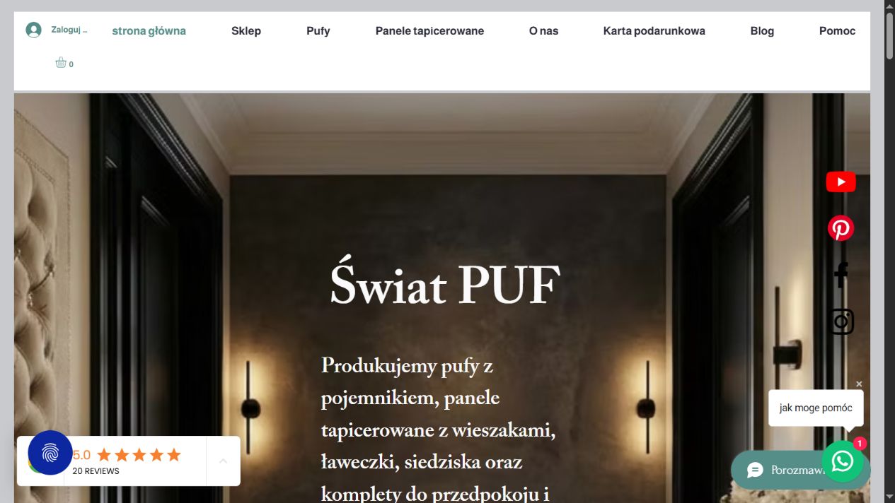 Strona internetowa ŚwiatPuf z kolekcją mebli tapicerowanych